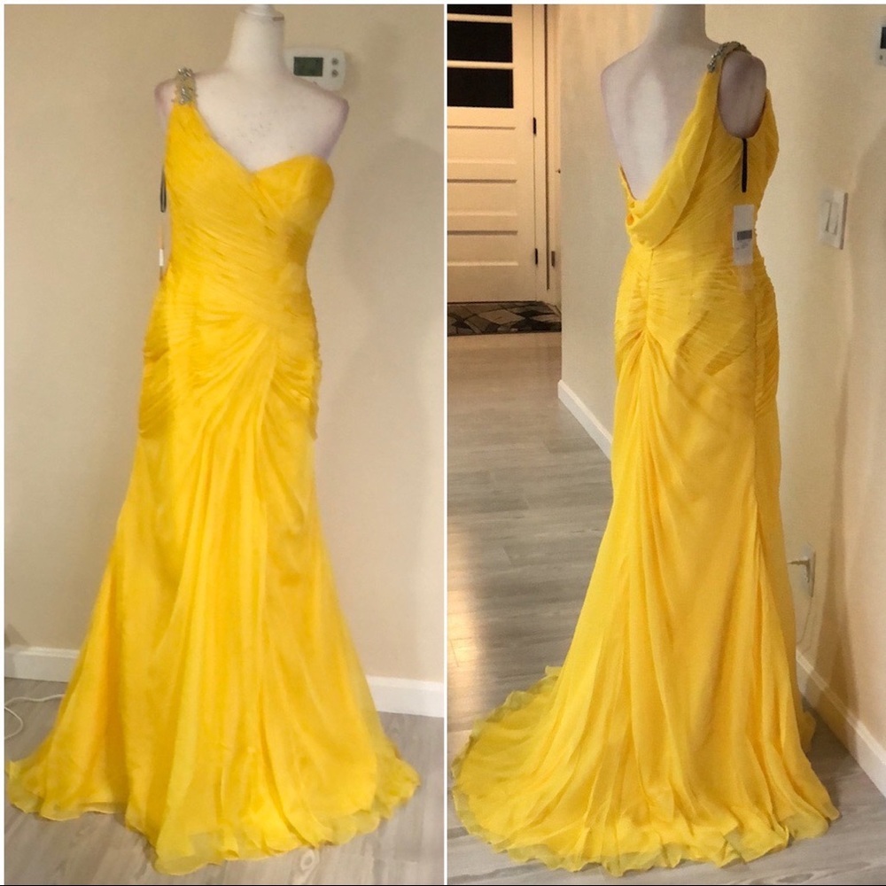 Yellow Chiffon one shoulder